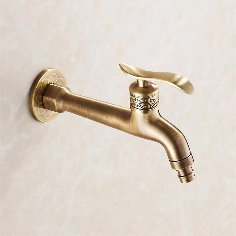 

Antique Brass Bibcock Faucet Long Garden Crane Bathroom Mop Sink Faucets Wall Mount Washing Machine Water Taps Garden THJ-8661F