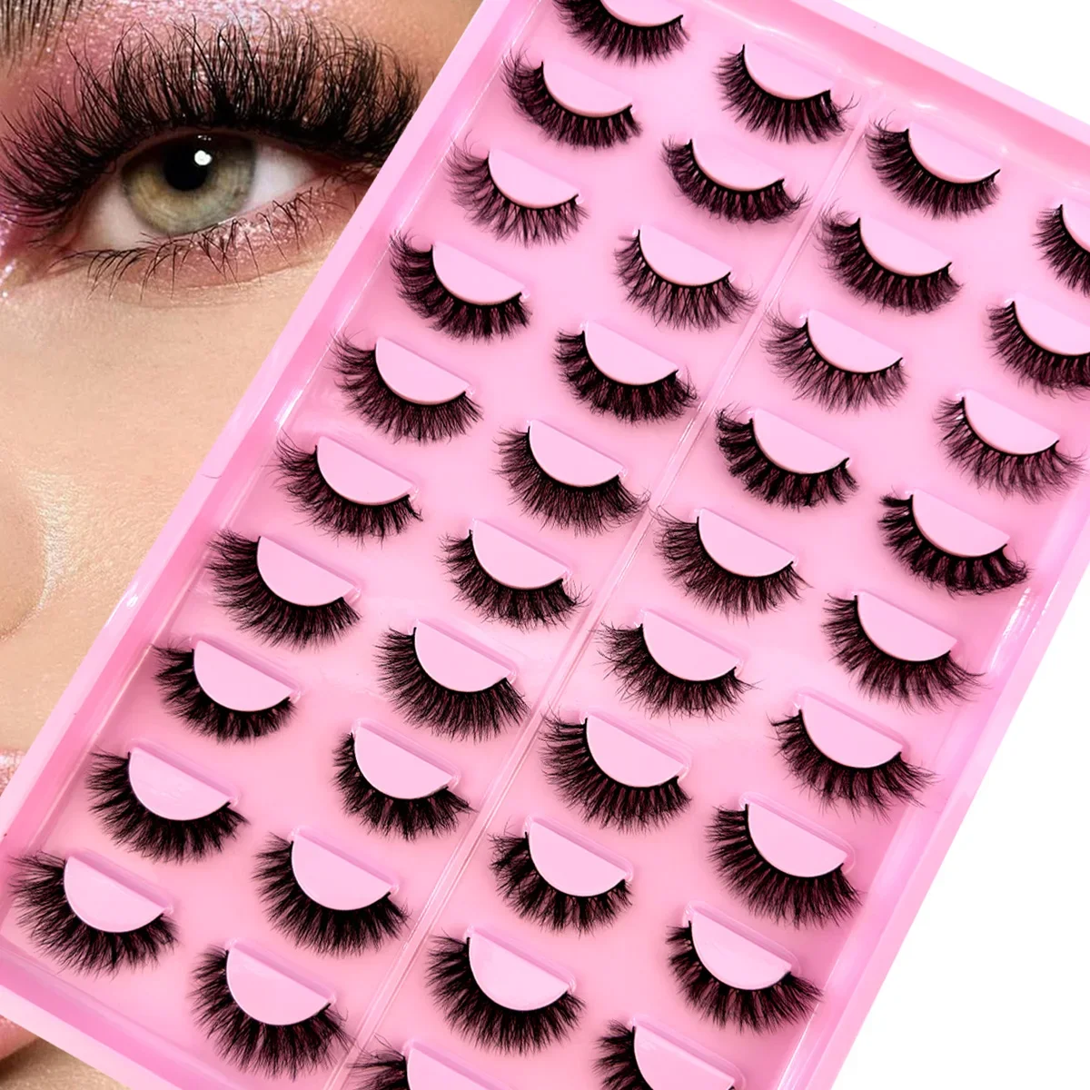 AMSDCN New 20 Pairs 3DCat Eye Lashes Faux Mink Lashes Wispy Fluffy False Eyelashes Thick Volume Dramatic Long Strip Wispy Makeup