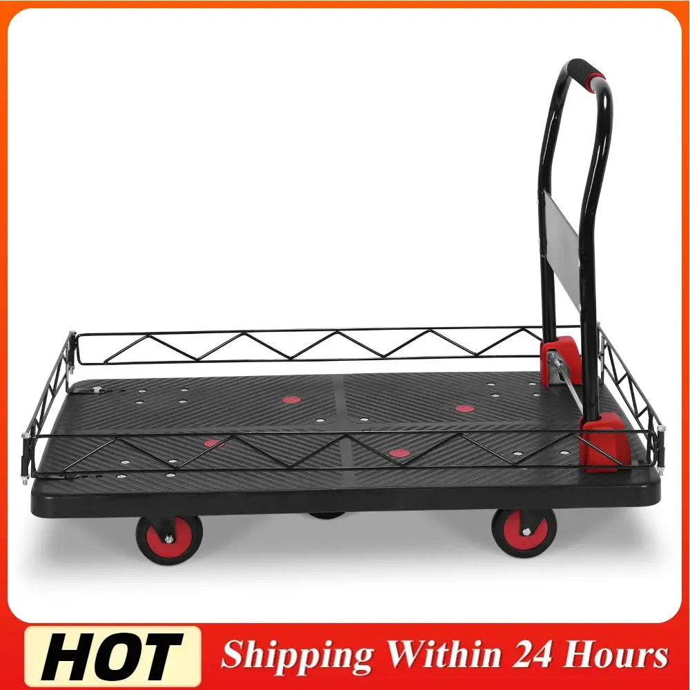 

2 IN 1 Guardrails Platform Dolly W/Steel Wire Fence Swivel Wheels Hand Carts 2000 Lbs Capacity for Groceries Garage Warehouse