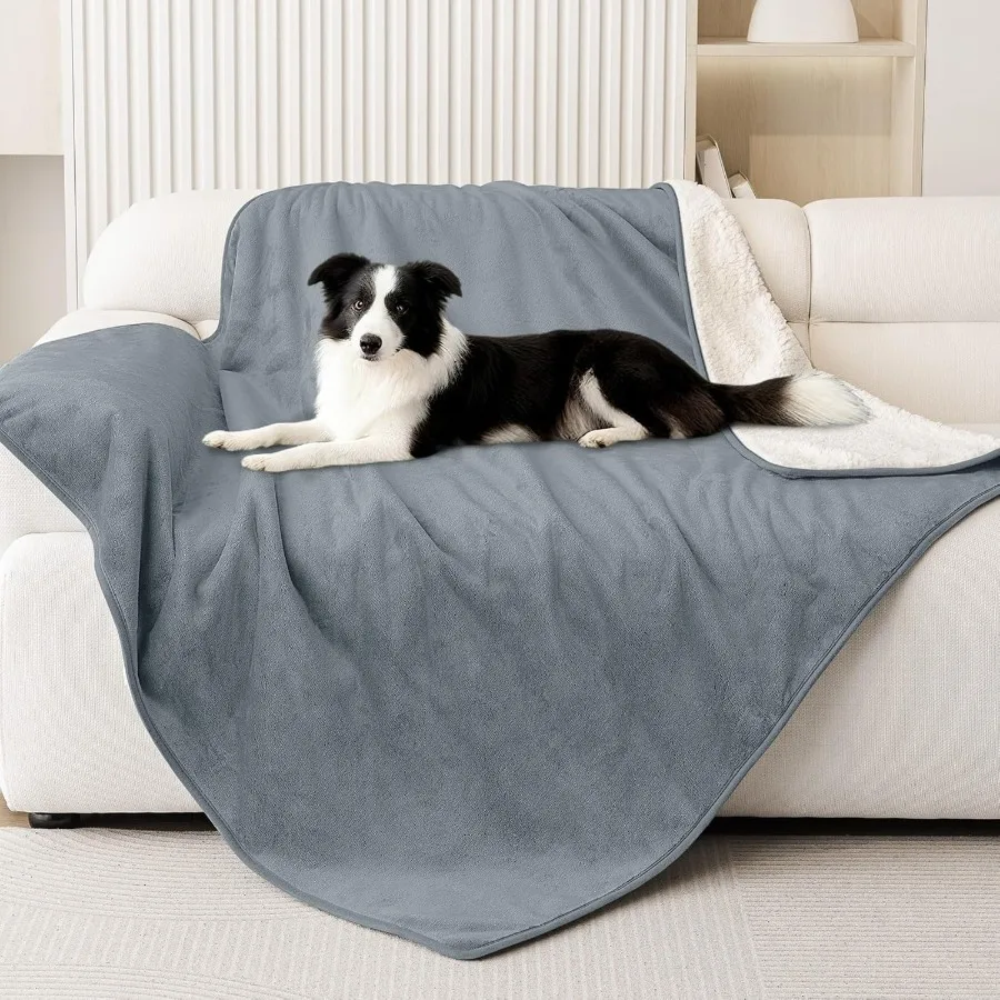Waterproof Dog Bed Blanket Leakproof Pet Throw Blanket for Bed Couch Sofa Reversible Sherpa Fleece Furniture Protector Cover fo