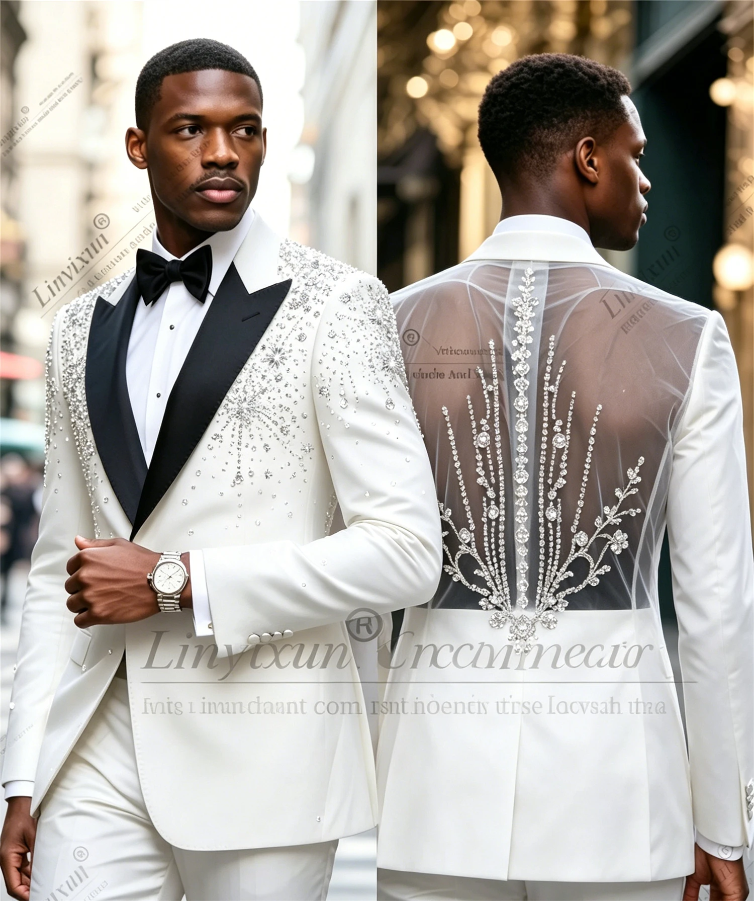 Latest design version Crystal Men Suit Customized Beaded Groom Male Prom Blazers 2 Pieces Sets Wedding Slim jaqueta masculina