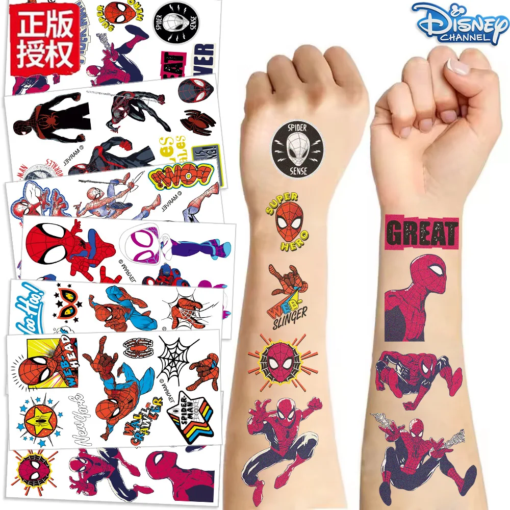 10 Stück/Set Marvel Cartoon Spider-Man Temporäre Tattoo-Aufkleber Niedliche Spider-Man Tattoos für lustige Geburtstagsgeschenke