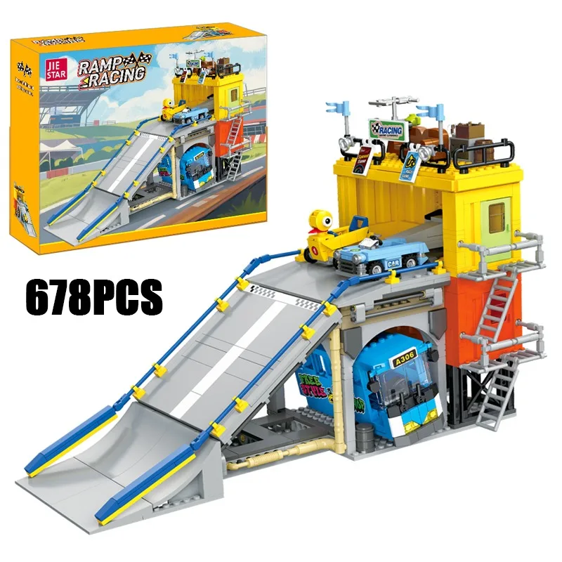 

678 деталей: Креативный конструктор-горка для гонок, модель игровой площадки, строительные блоки, идеальный подарок для всей семьи