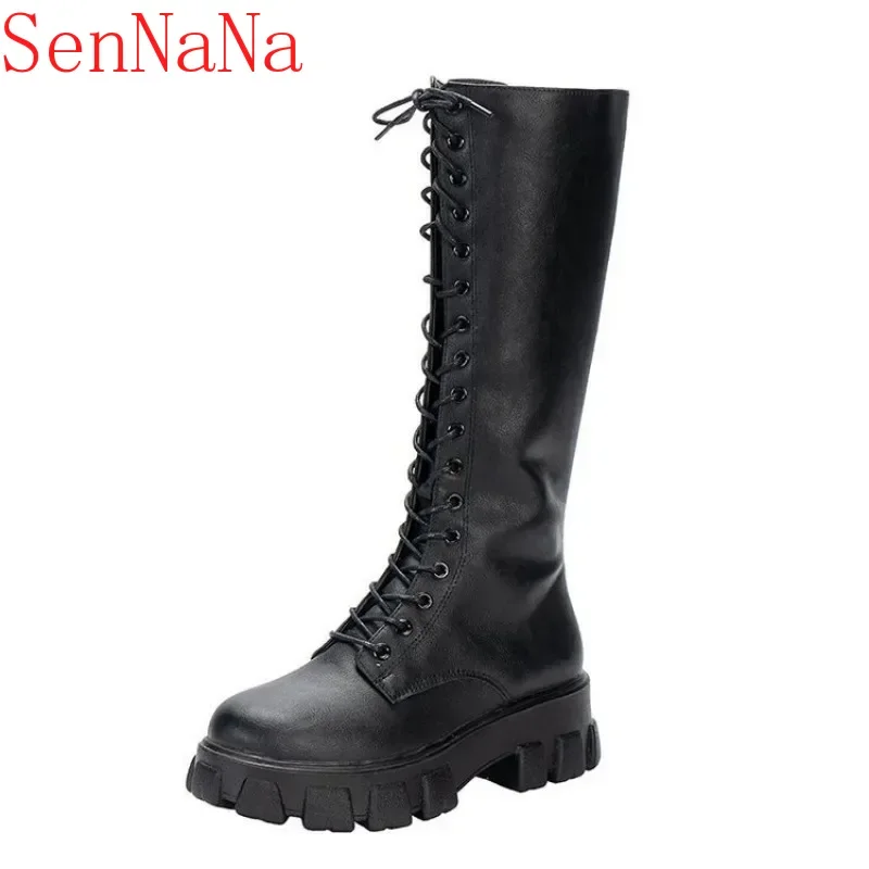 Women\'s Mid Calf Boots Padded Shoes Knee High Winter Sneakers Punk Style Military Casual White Black 2024 Lucury Platform Woman