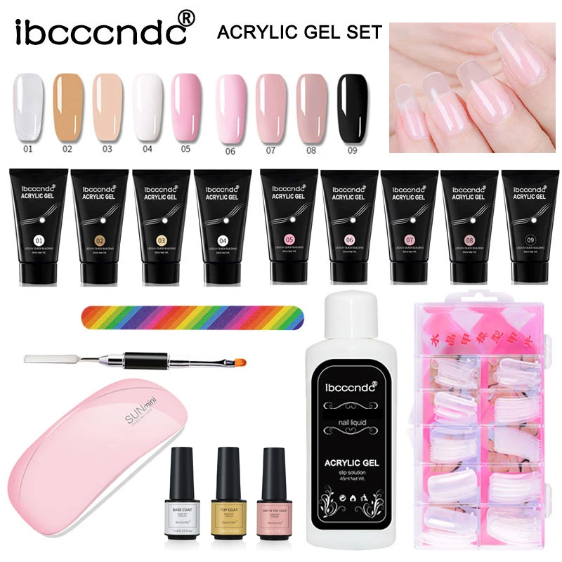 

Professional 9colors 30ml Poly nail gels Kit Quick Nail Gel Set Base And Top Coat Nail Dryer Lamp Slip Solution nail extension