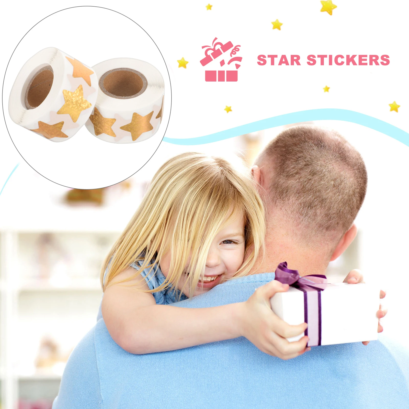 

2 Rolls Star Stickers Small Sparkly Golden 1 Inch Kids Decorative Child Gift Packaging Decals Reward Teacher Supplies School