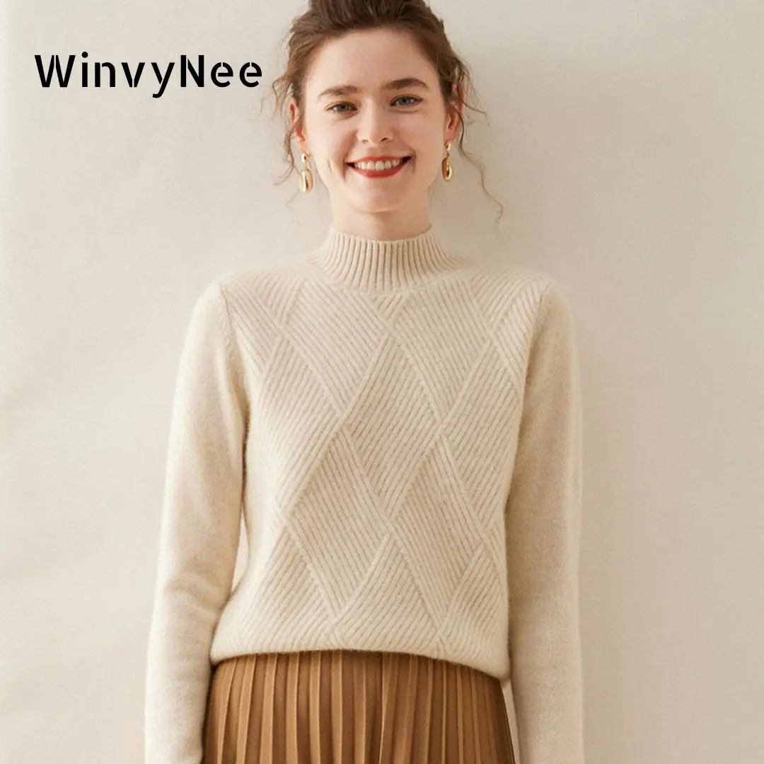 WinvyNee Winter Women Cashmere Wool Sweaters Crew Neck Casual Solid Warm Outerwears Knitted Pullovers Jumpers Clothing A1054020