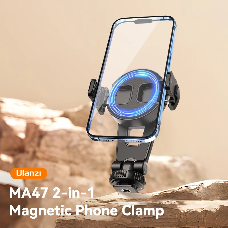 Ulanzi MA47 2-In-1 Magnetic Phone Clamp 360° Rotation Tripod Horizontal Vertical Modes Outdoor Photography with Code Shoe Mount