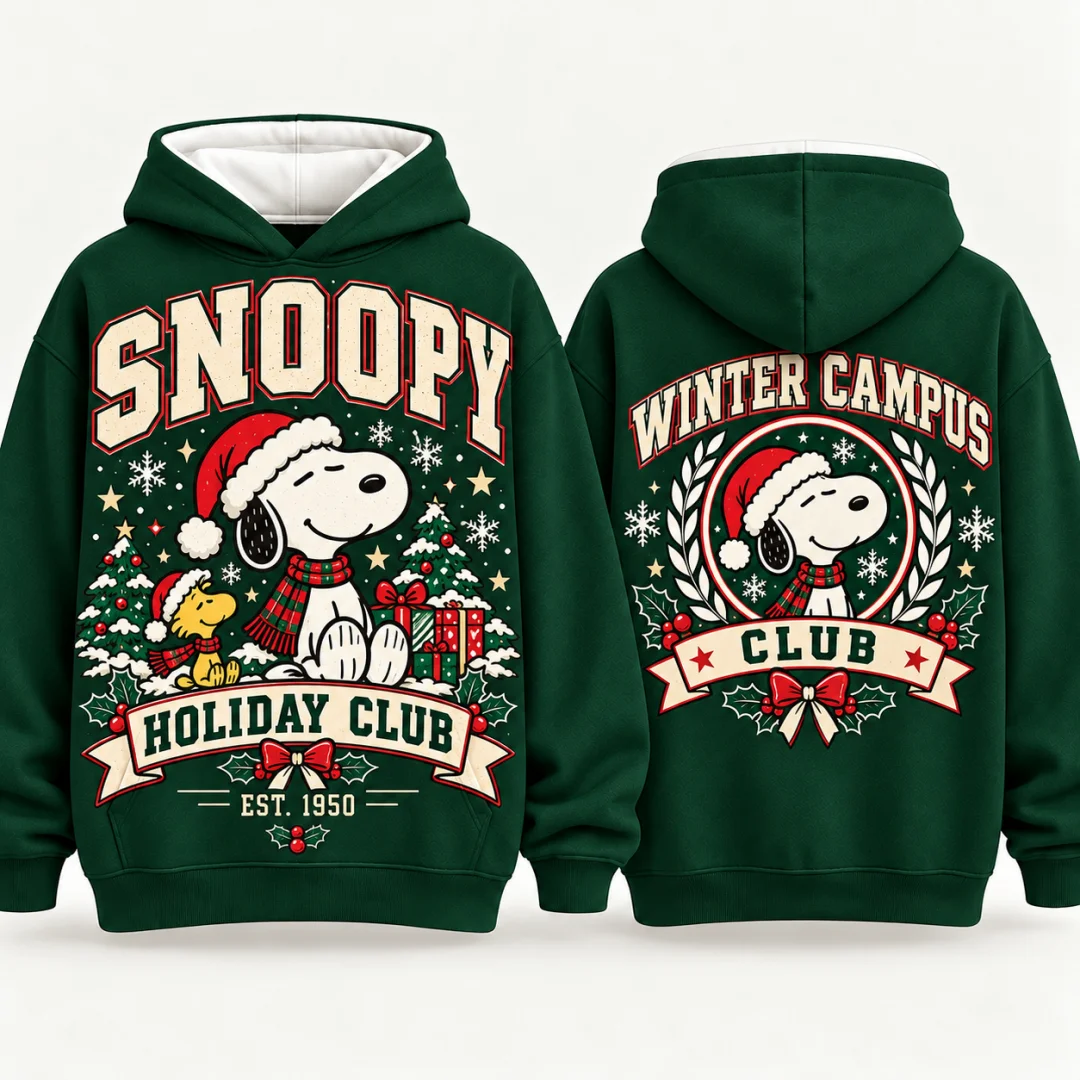 Snoopy Christmas Holiday Club Hoodie Men Women Unisex Hooded Sweatshirt Xmas Winter Campus Couple Gift Kids Pullover Tops