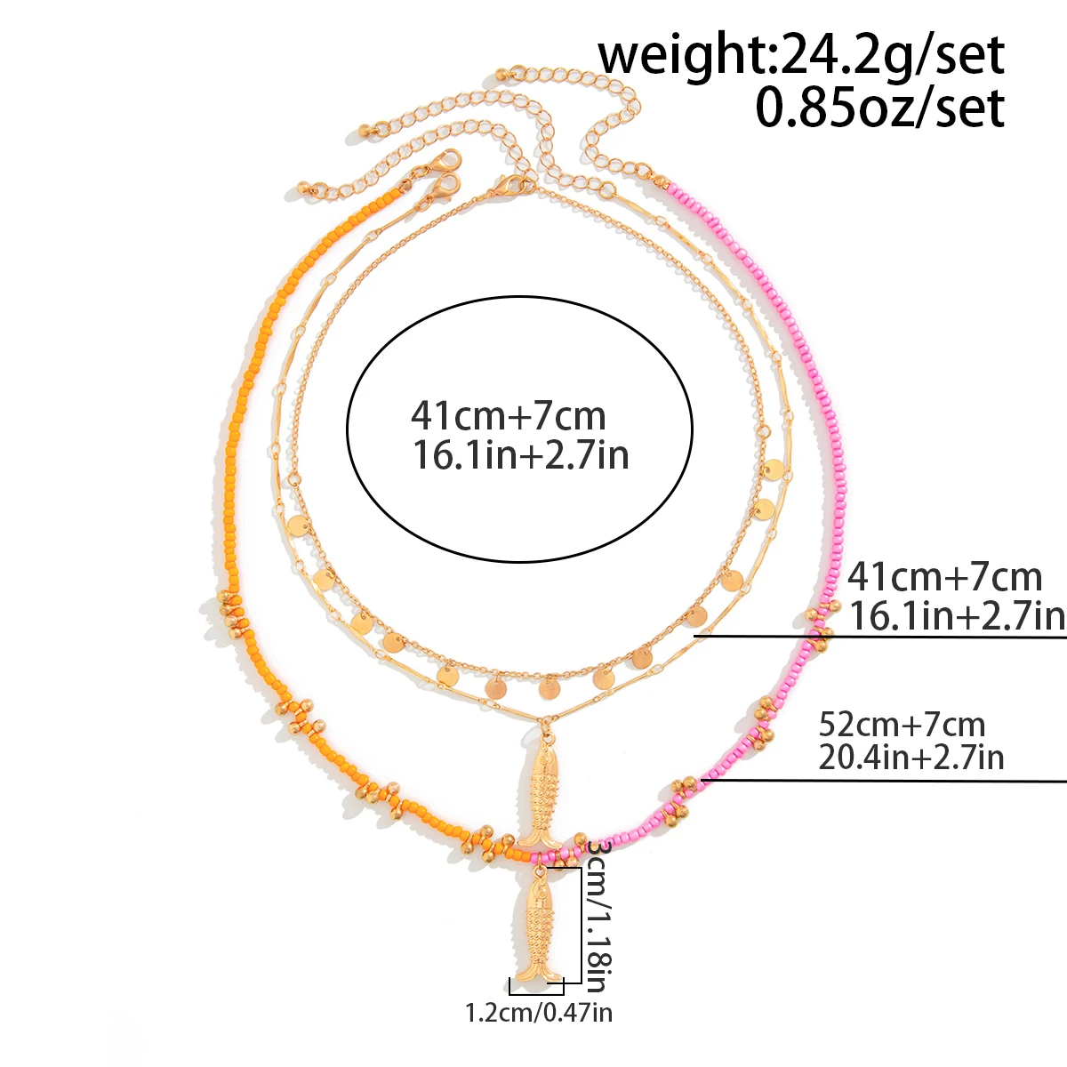 Ingemark 3Pcs/Set Bohemian Colorful Seed Bead Chain Necklace for Women Vintage Metal Fish Pendant Choker Y2K Jewelry Accessories