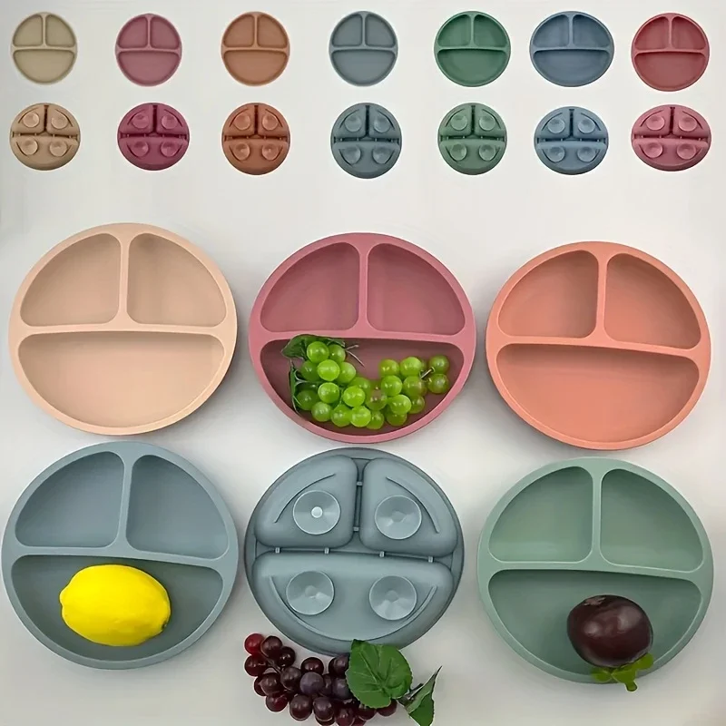 

Silicone Tableware Children's Dinner Plate Divided Dinner Plate Auxiliary Training Tableware Set Snack Bowl