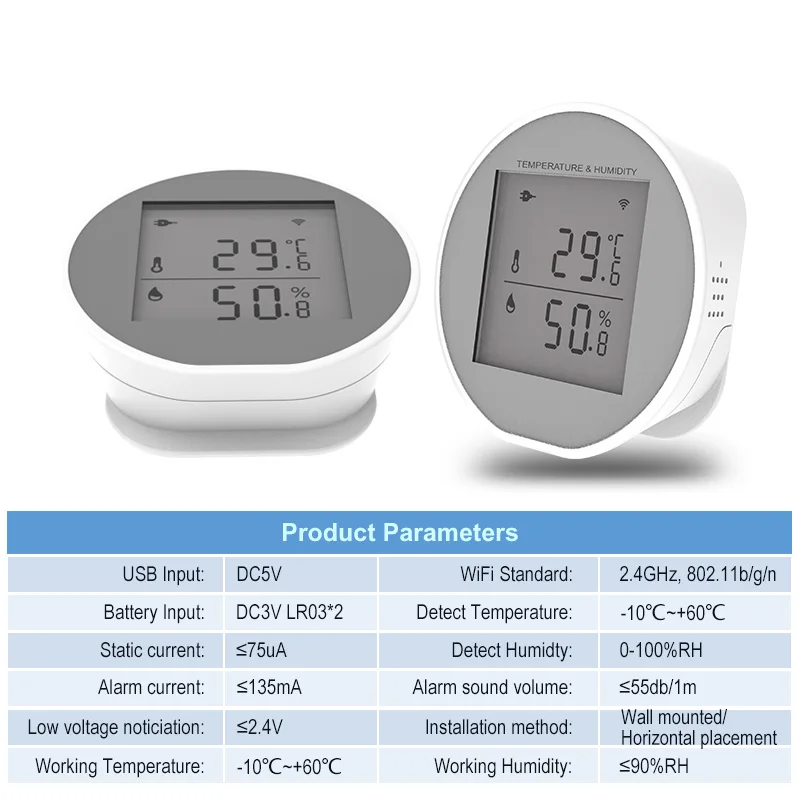 Tuya WIFI Temperature Humidity Sensor Indoor Hygrometer Thermometer Detector Smart Life App Support Alexa Google Home