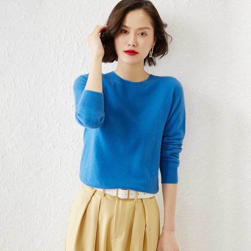 2025 Neue Damen-Kamerer-Strickwaren rund Ne Long Sve ort Sle Color Wollpullover Warm Commute Faion Strickoberteil