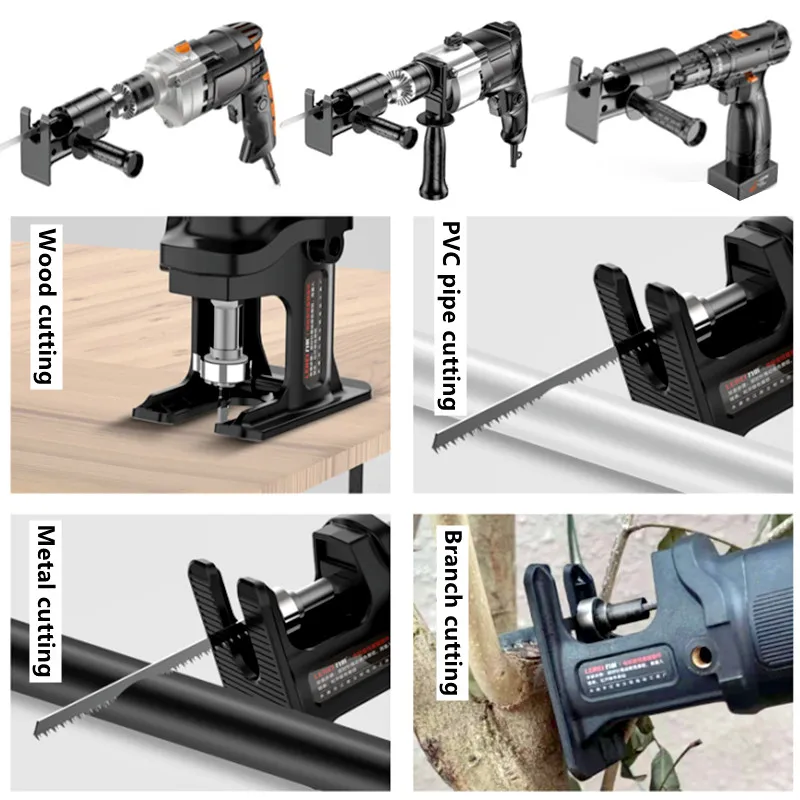 Portable Reciprocating Saw Adapter Electric Drill Modified Electric JigSaw Curve Saw Power Tool for Wood PVC Steel Pipe Cutting