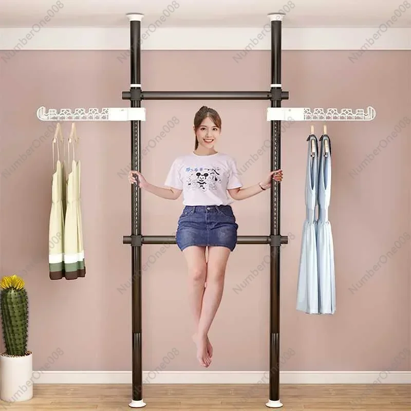 Indomitable Clothes Hanger Floor-to-ceiling Room Built-in Rack Cloakroom Hanging Hanger Coat Rack Simple Wardrobe Drying Rack