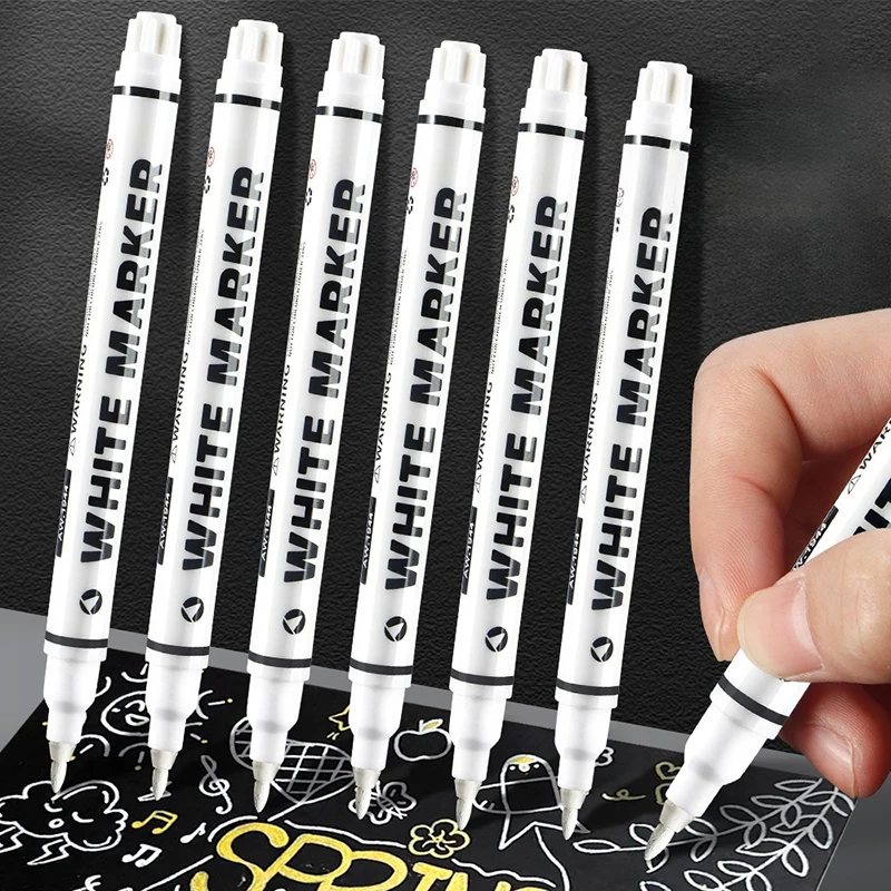 5pcs Drawing Art Supplies Oil Marker Permanent White Marker Dot Marker Pen White Pen Writting Makers Pen 0.8mm 1.0mm 2.0mm 2.8mm