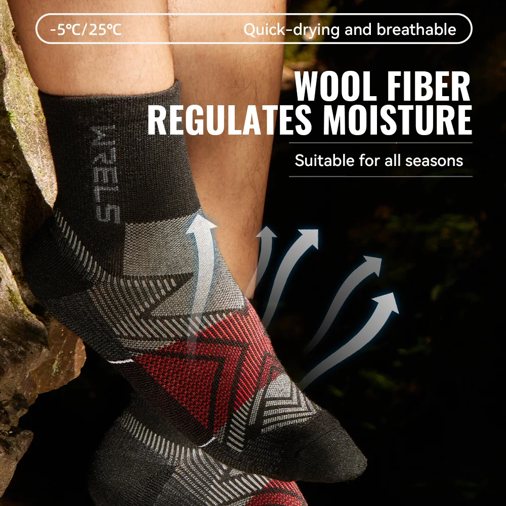 WRELS 1/2/3 أزواج ميرينو الصوف الكاحل المشي لمسافات طويلة الجري الجوارب ضغط دعم وسادة سميكة الرطوبة فتل تنفس الجوارب #3