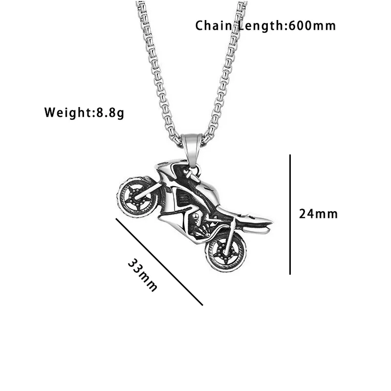 100pcs/lot stainless steel necklace for men with a retro Korean style motorcycle pendant, motorcycle style sweater chain, women