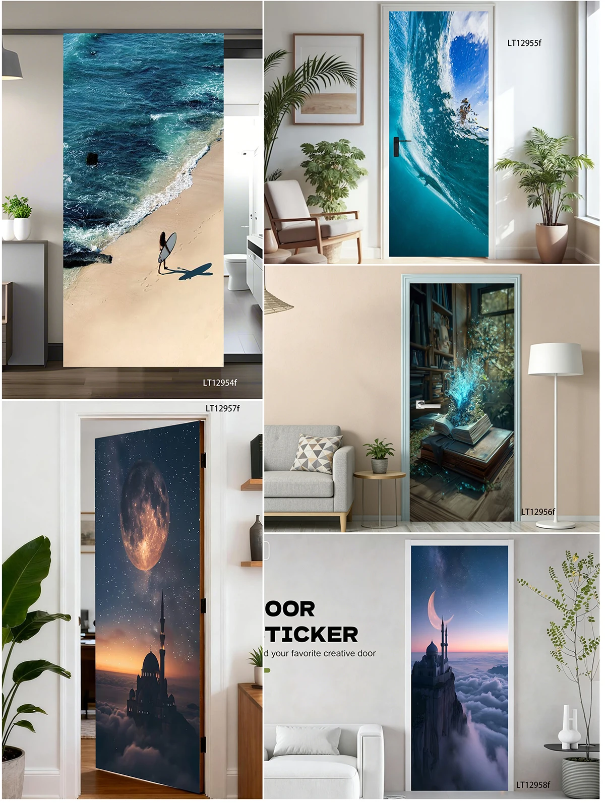 Black White Underwater Mermaid Dark Ocean Door Sticker Waterproof Self Adhesive Decal Tear Resistant Indoor Home Door Wrap Decor