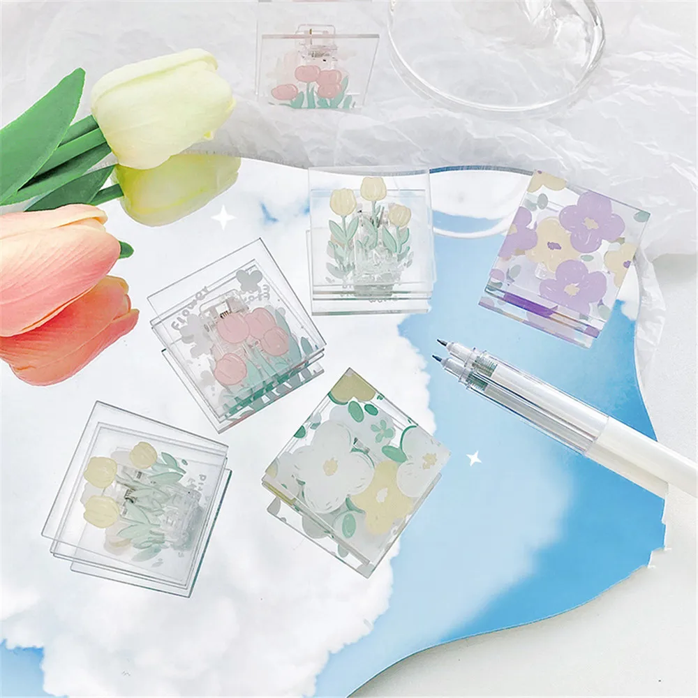 1Pc Acrylic Tulip Ticket Clips Tulip Daisy Thicken Square Clips File Organization Small Clips Seal Clip Desk Stationery Supplies