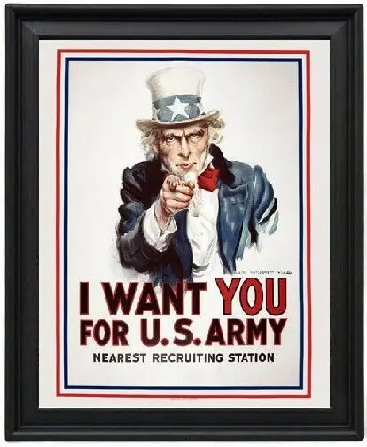 Framed Poster Uncle Sam Picture Frame I Want You for US Army 16x12