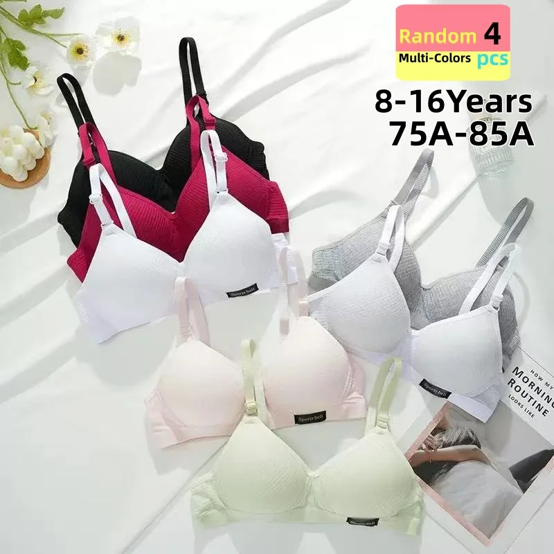 4PC Random colors Young Girls' Bra Girls' Underwear Students' Bra Developing Period Thin Comfortable Without Steel Ring Bra