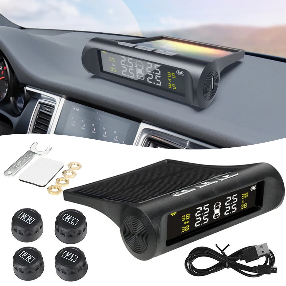Wireless Solar TPMS Tire Pressure Monitoring System Wireless Solar Powered USB Charger TPMS For Cars For Suvs Sedans