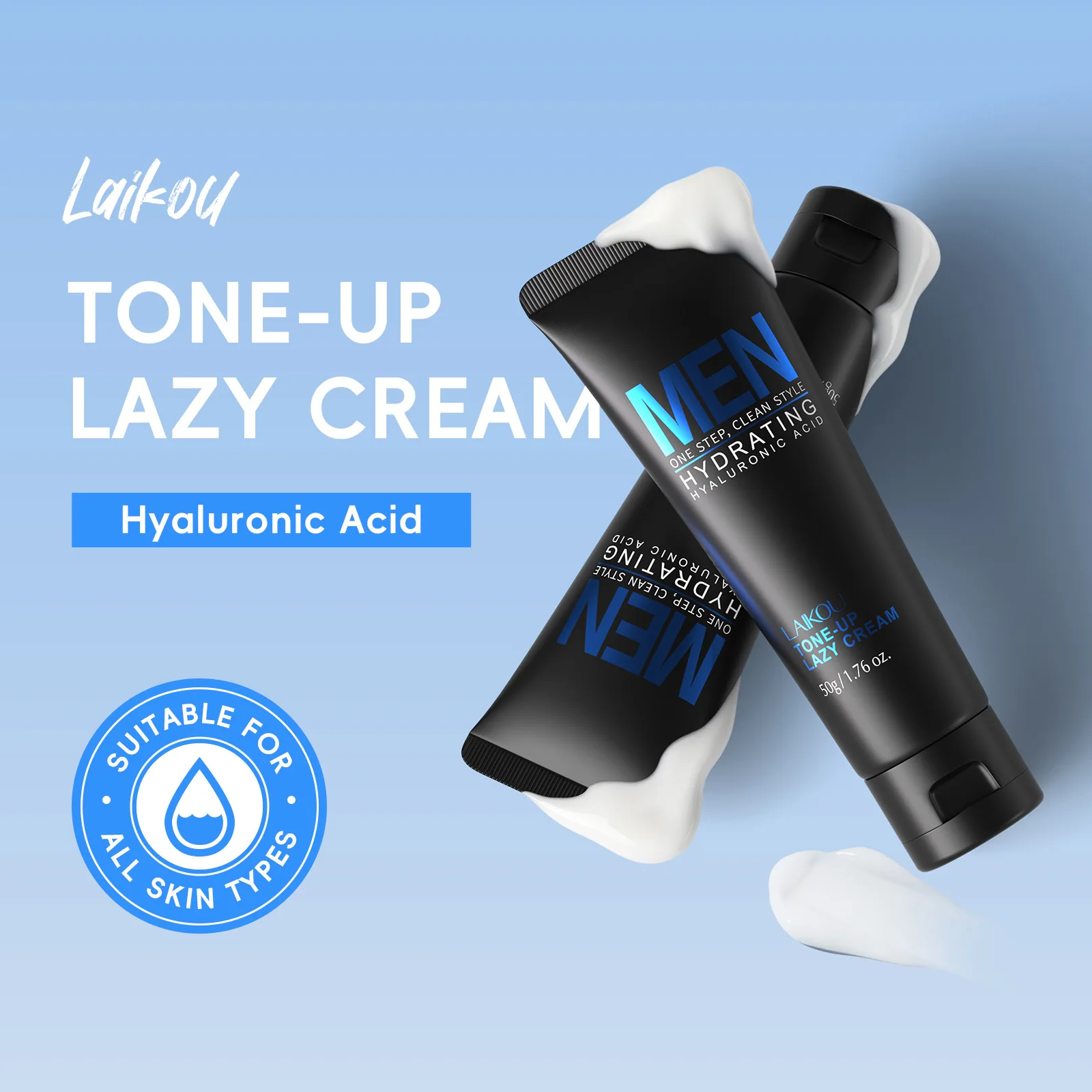 LAIKOU Men's Tone Up Lazy Cream Hydrating Hyaluronic Acid Moisturizing Brightening Face Cream Natural Daily Facial Skincare 50g