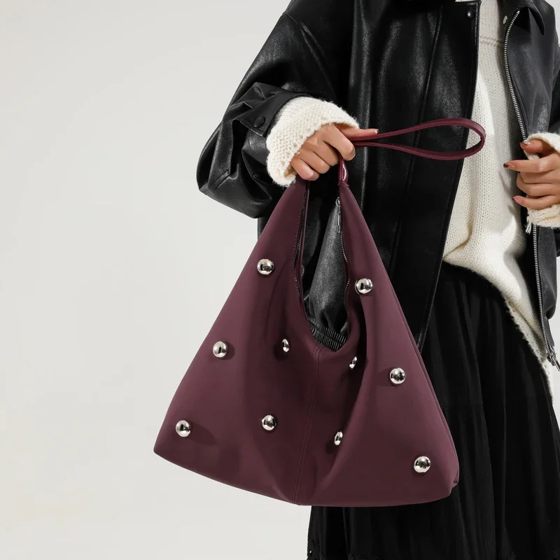 Retro Faux Suede Tote Bags Autumn Winter New Versatile Work Commuting Shoulder Bag Women\'s Vintage Rivet Rhinestones Handbags