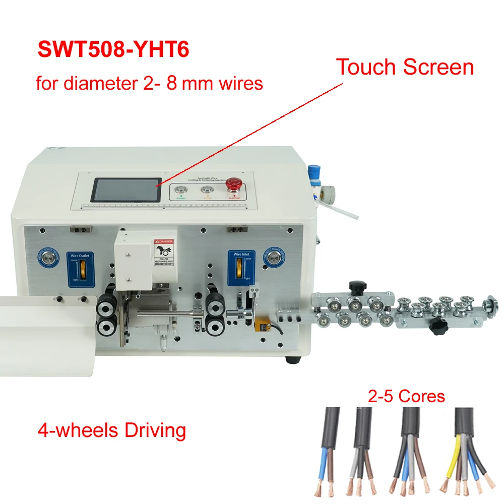 SWT508-YHT6 Wire Peeling Stripping Cutting Machine Double Round 2/3/4/5 Cores Cable Sheath Stripper Cutter for Wire Range 2-8mm