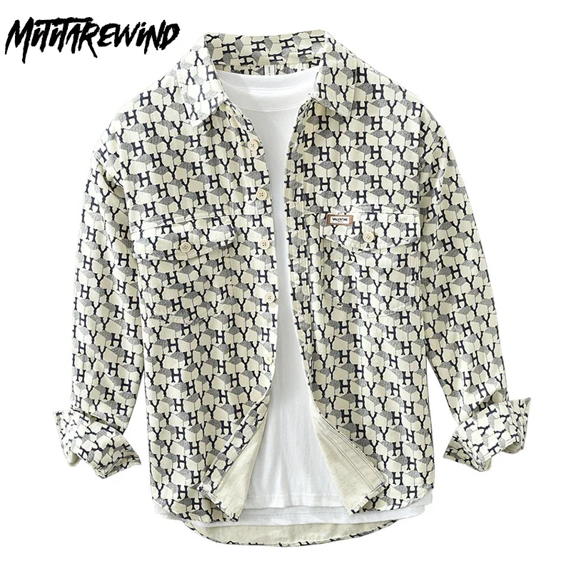

New Printed Shirts Male Long Sleeve Korean Fashion Streetwear Men Loose TopYouth Pure Cotton Button Up Shirt Men Casual Clothing