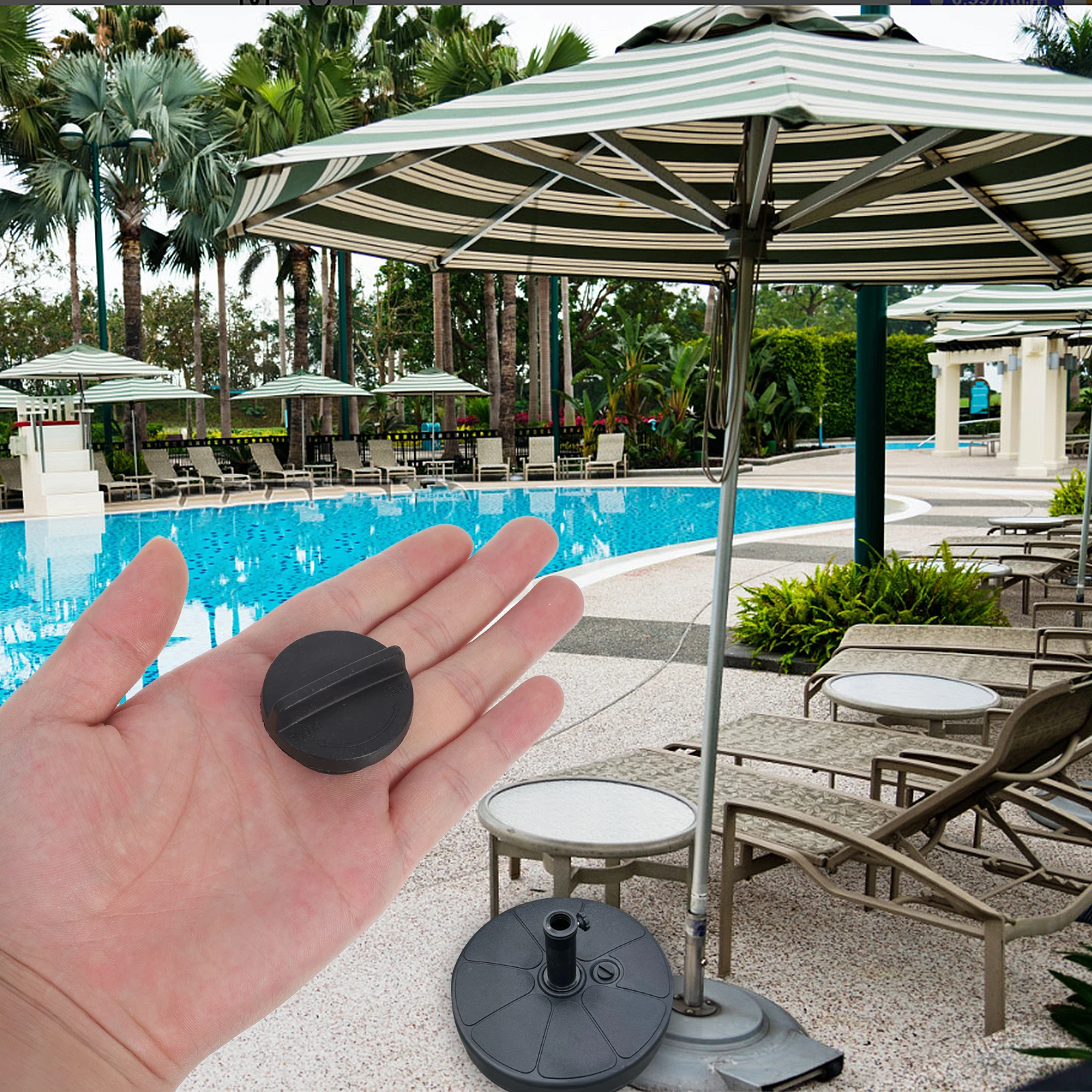 

2pcs Patio Table Hole Drainage Cap Cover Ring Plug Insert Base Stabilizer Replacement Part Black Durable Pvc Waterproof Easy
