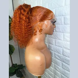 Soft Preplucked Ginger Orange Glueless 26”Long Kinky Curly Lace Front Wig For Black Women Babyhair Synthetic Preplucked Daily