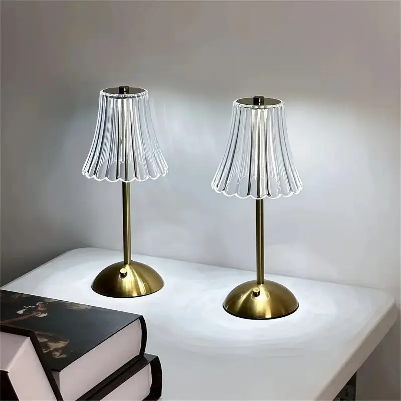 1/2 Set Crystal Wireless Table Lamp Rechargeable Gold Retro LED Desk Lamp Portable Touch Three Color Night Light