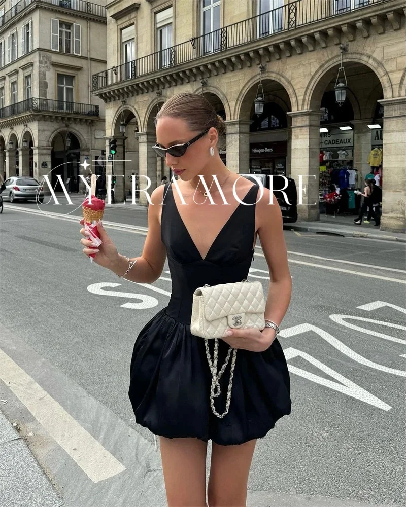 

Simple V Neck Short Prom Dresses for Women Spaghetti Straps Satin A-Line Homecoming Dresses Customized فساتين سهرة
