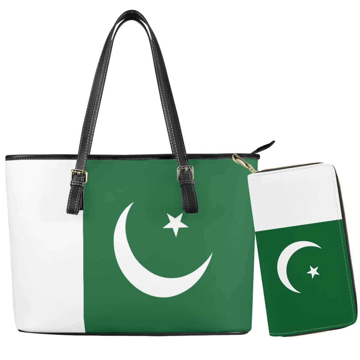 Pakistani Country Flag Moon Pattern Woman Saddle Bag Large Capacity Double Lightweight Handbag Soft Classic Satchel Custom Image