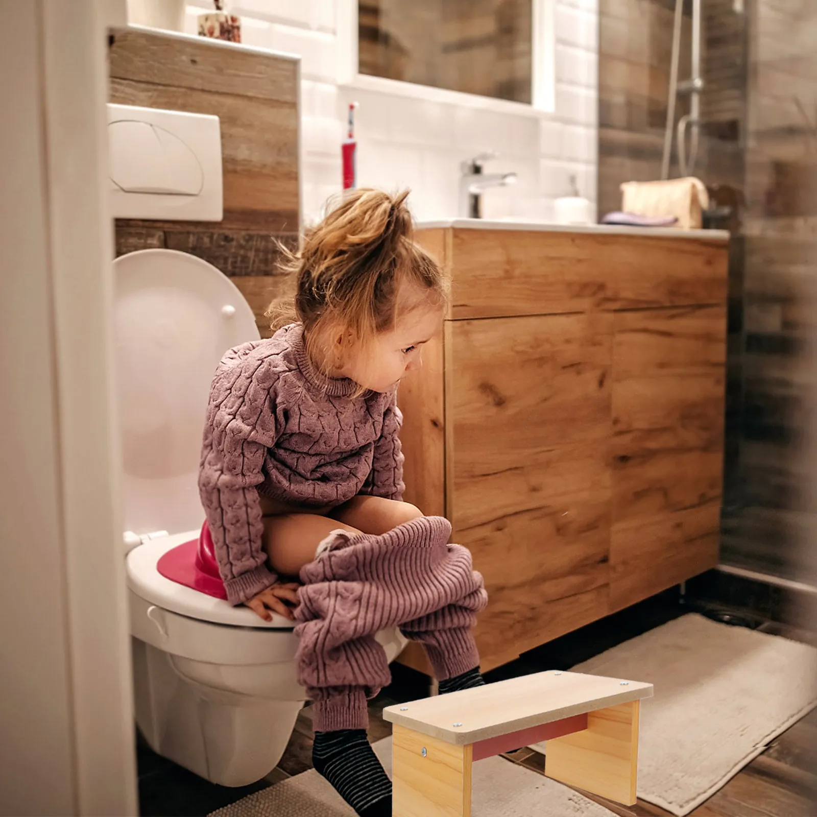 Anti-Skid Wooden Foot Stool Non-Slip Toilet Squatting Step Strong Load-Bearing Safe Durable Rounded Edges Excellent Stability