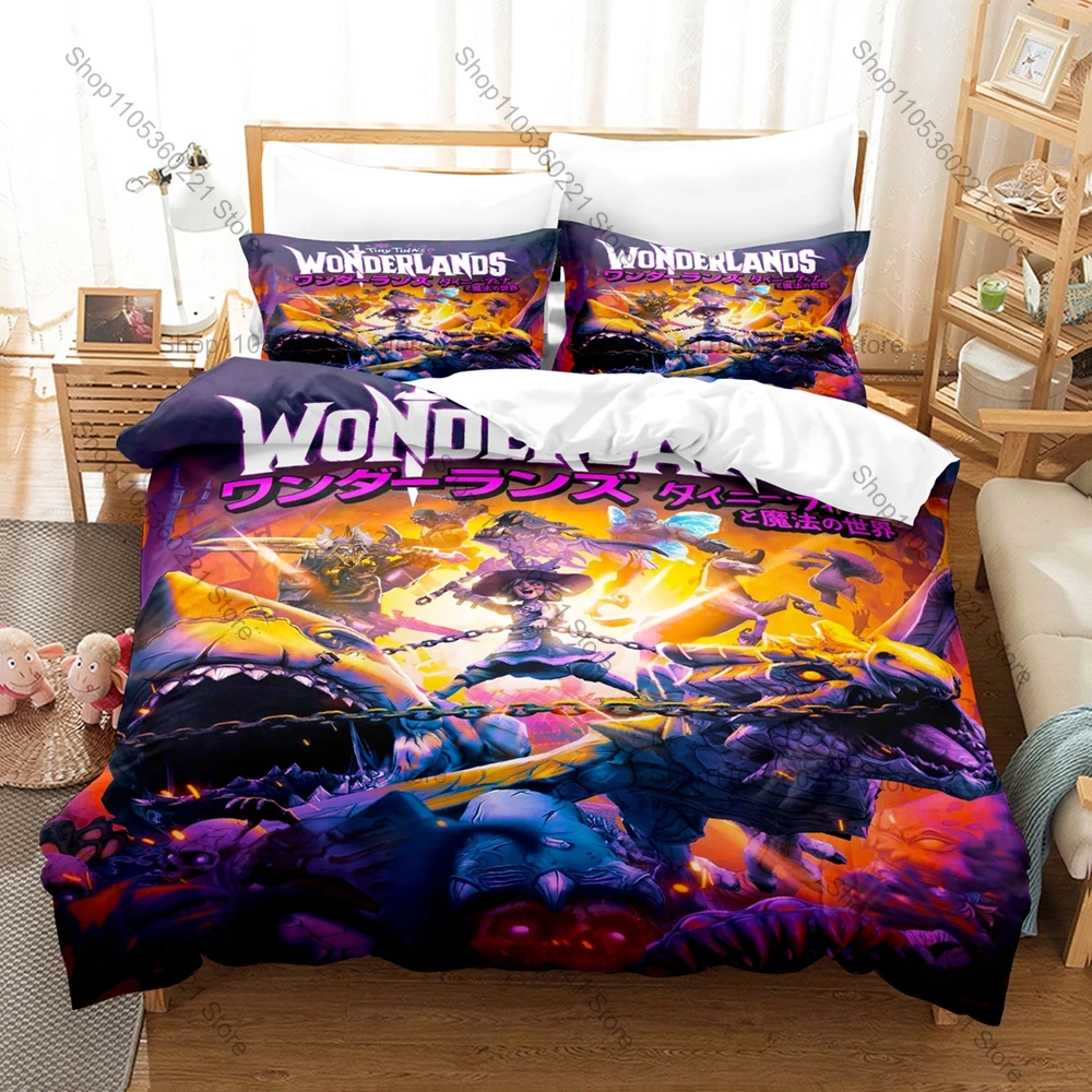 Cartoon RPG Tiny Tina's Wonderlands Character Print Bedding Set 3in1 1 Duvet Cover 2 Pillowcases Soft Bed Textile For Game Fans