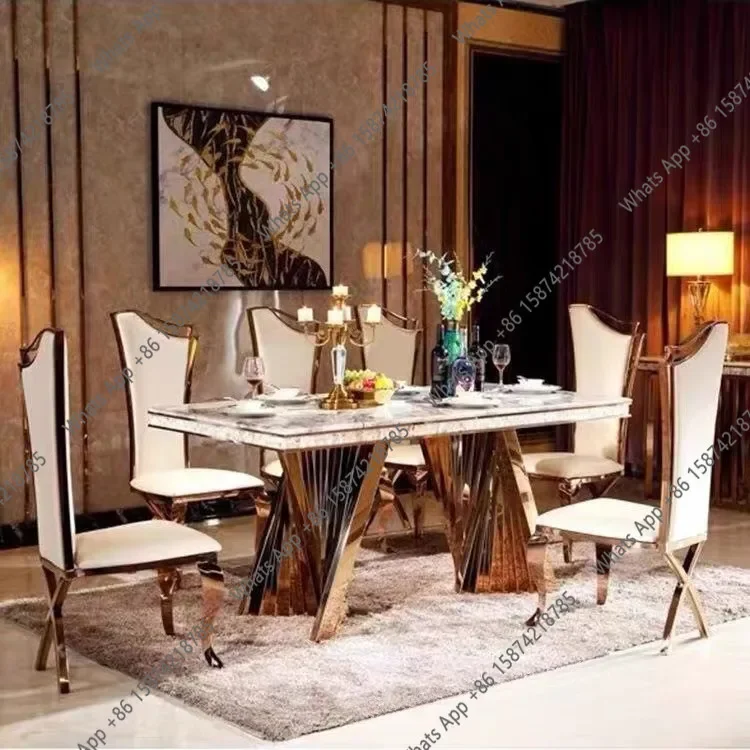 

Итальянский легкий роскошный обеденный стол из нержавеющей стали для ПК, бытовой прямоугольный современный стол, только стол, без стульев, не включая стулья