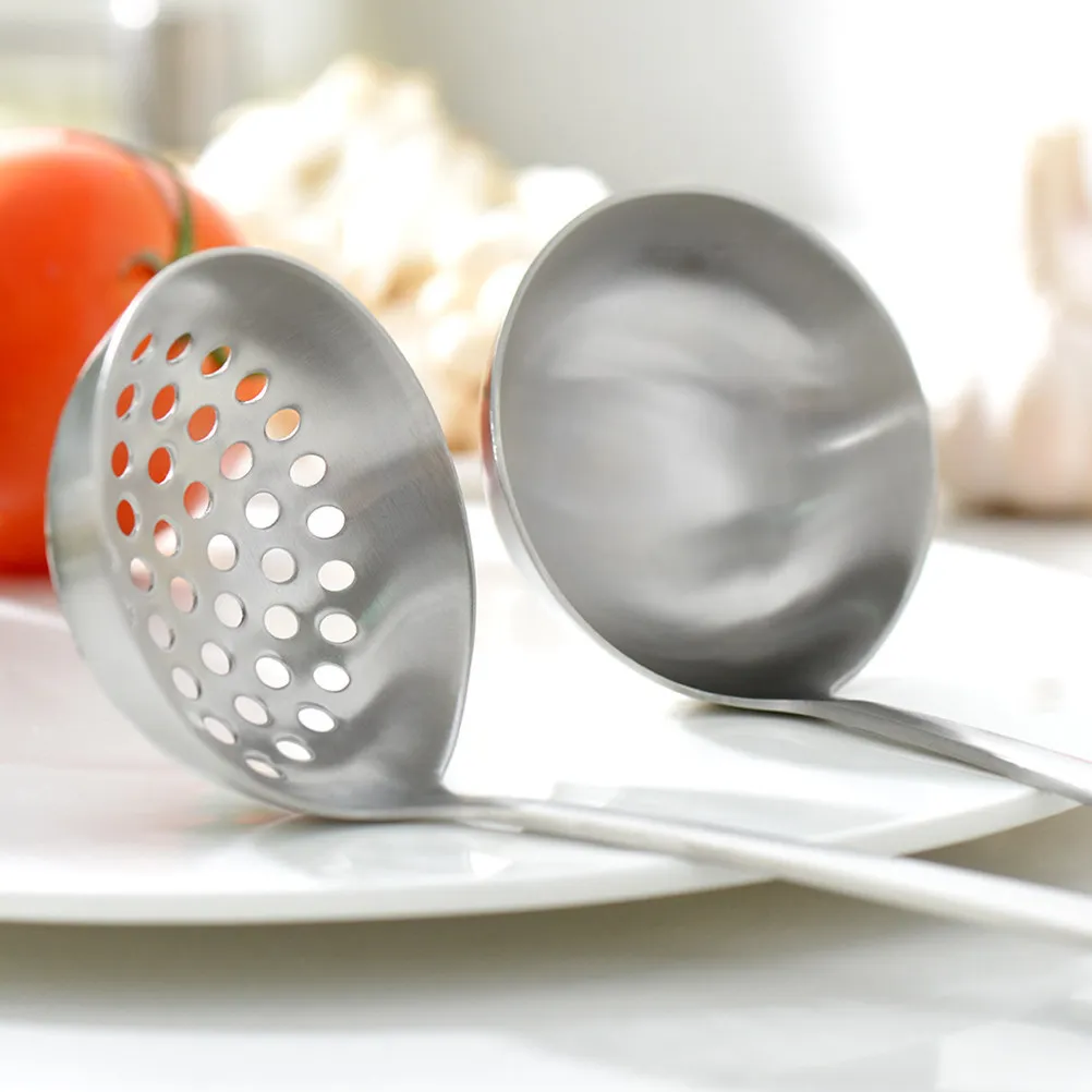 1Pcs Premium Stainless Steel Hot Pot Spoon Deep Bowl Soup Ladle Long Handle Kitchen Serving Spoon Rust Resistant Sandblasted