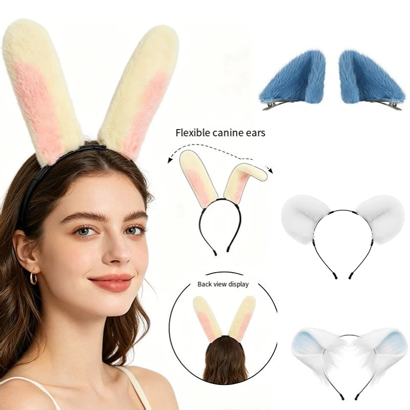 Y2K Cosplay Anime Chiikawa Usagi Momonga Hasenohren-Stirnband Weiches Haaraccessoire Niedlicher Flauschiger Haarreif für Frauen und Mädchen Alltag und Party