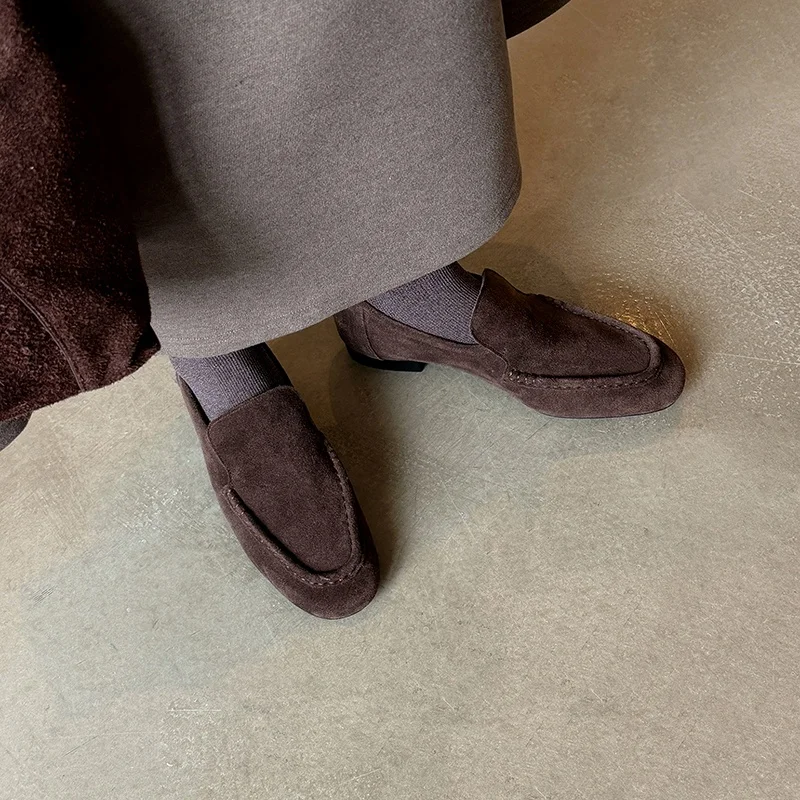 Women's Suede Leather Slip-On Loafers - Comfortable Flats Shoes