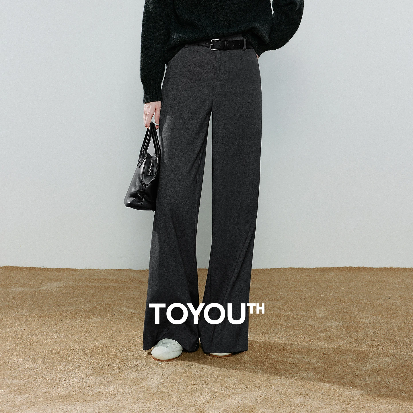 

TOYOUTH Женские шерстяные повседневные брюки 2026, весенняя новая талия - изящные гладкие классические брюки, ударопрочные широкие брюки