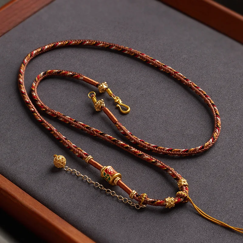 

Tibetan Pure Handmade Woven Thangka Buddha Brand Hanging Beeswax Necklace High End Pendant Rope Ethnic Style Lucky Jewelry
