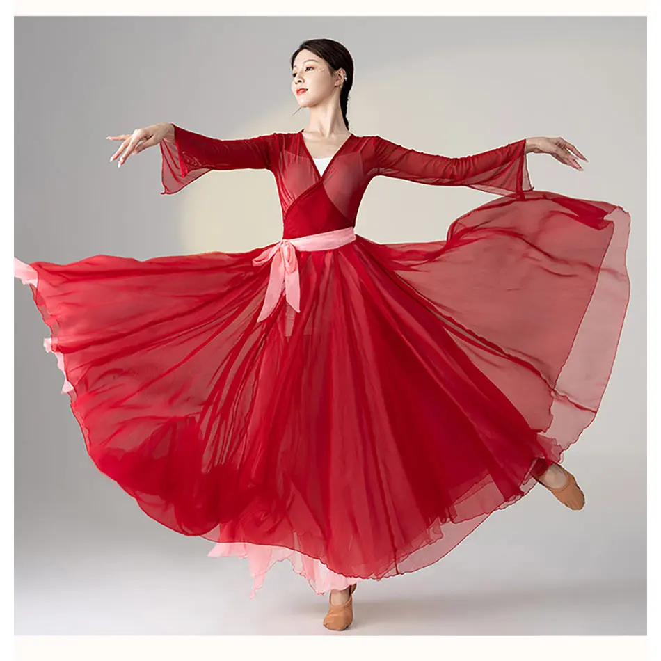 طقم ملابس رقص كلاسيكي مكون من قطعتين، ملابس رقص علوية وتنورة للنساء، ملابس ممارسة الأداء المسرحي