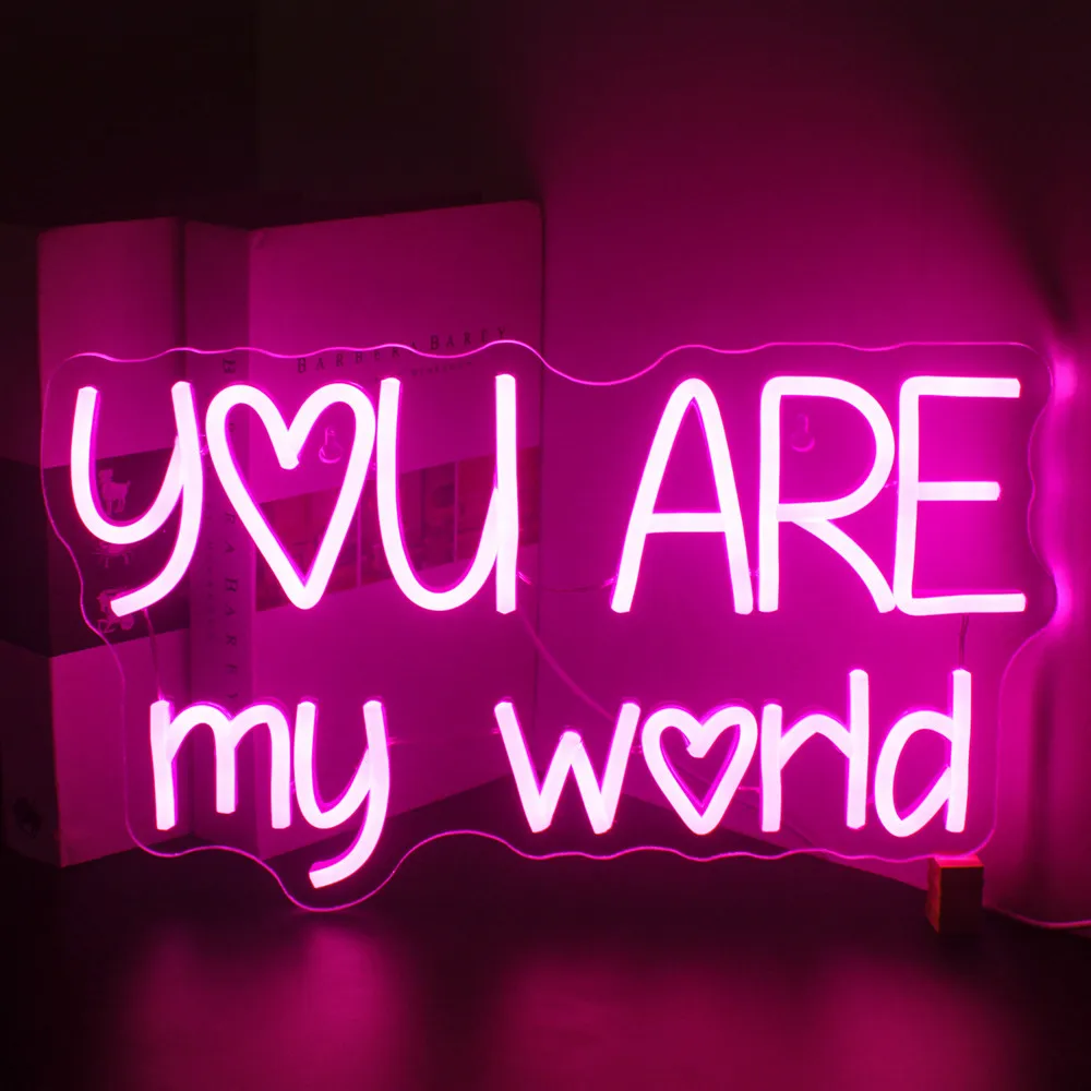 

You Are My World Neon Sign LED Lights Wedding Proposal Room Decoraiton Lamp Party Home Bedroom Bar Romantic Letter Wall Signs