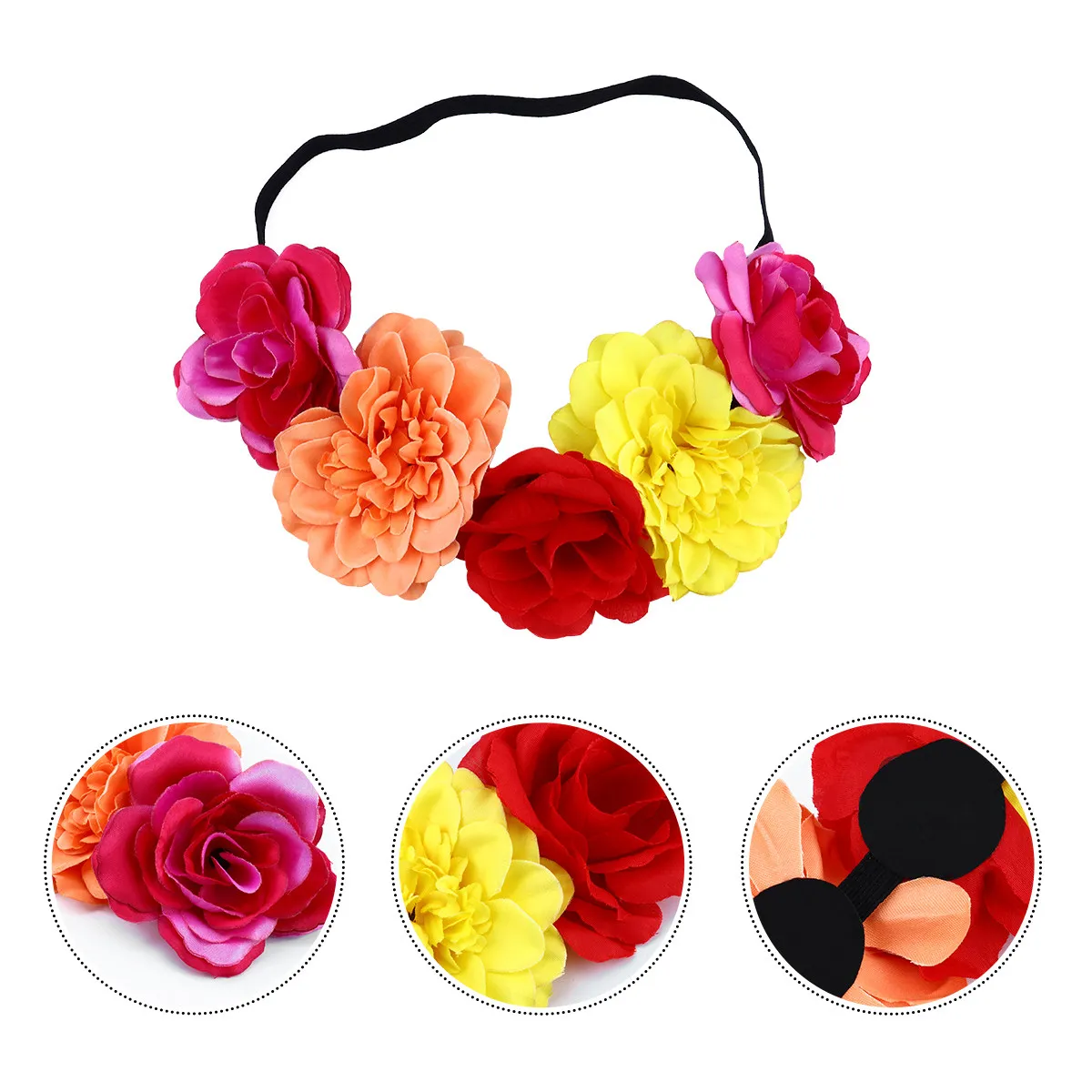 

2Pcs Imitation Rose Flower Headband Colorful Adjustable Elastic Bridal Bridesmaids Floral Hair Band Festival Wedding Headdress