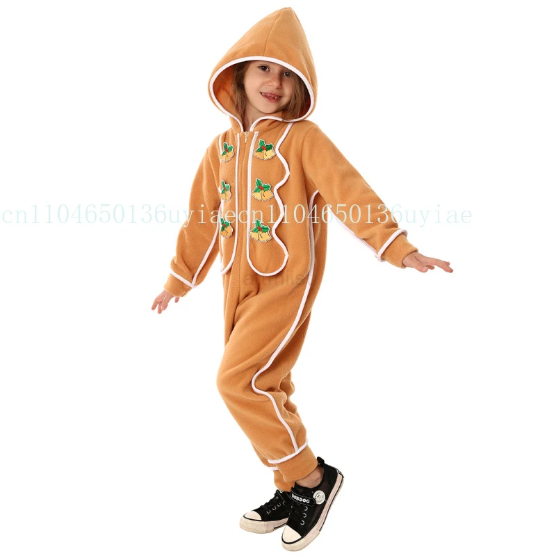 

Christmas Children Cute Gingerbread Man Jumpsuit Christmas Pajamas Christmas Carnival Kids Boy Girl Cosplay Party Costume Hooded