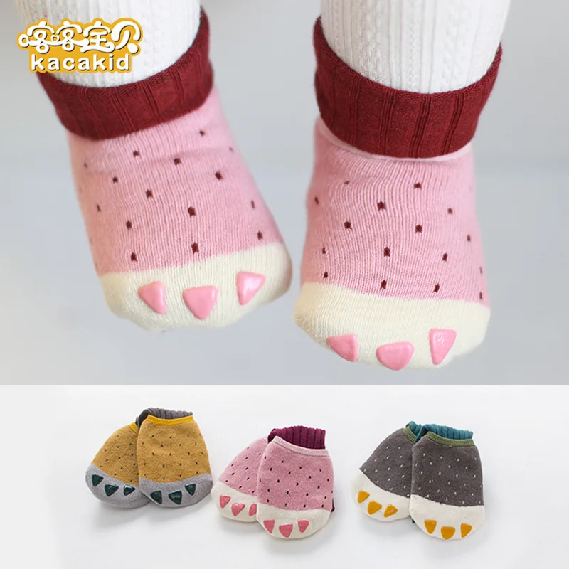 

Зимние детские носки-лодочки с лапами, детские мягкие носки-лодочки унисекс, милые детские нескользящие носки для сна