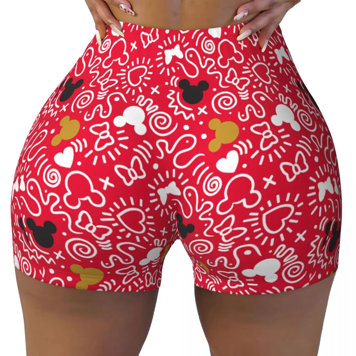 

Woman Workout Yoga Shorts Mickey Minnie Mouse Doodle High Waist Shorts Sports Wear